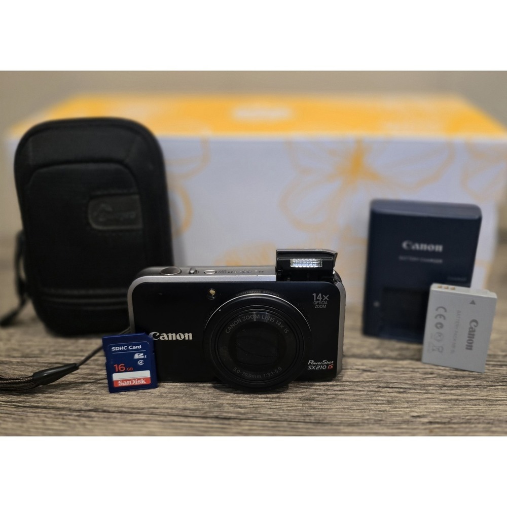 Canon PowerShot SX210 IS 14.1 MP Digital Camera CASE, BATTERY, SD Card, CHARGE